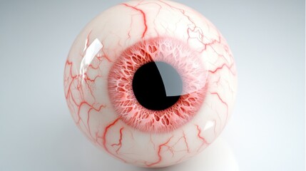 A close up of a red eye with a black pupil