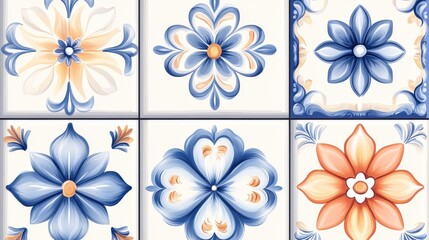 A tile with a blue flower on it