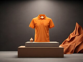 Mockup 3D orange T-shirt polo shirt, Blank collared shirt mockup, front, side and back views, tee design presentation for print, 3d rendering, 3d illustration