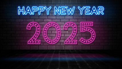 Neon New Year Sign, Happy New Year 2025 with Vibrant Light Numbers	
