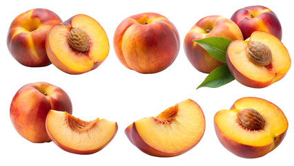 set of peaches on transparent background png