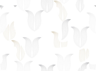 Abstract seamless pattern with line drawn flower lotus. . Hand drawn stylish abstract print. 