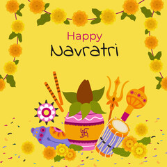  Happy Navratri . Colorful flat design  for an Indian festival 