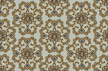 Flourish seamless pattern european retro interior decor style. Floral ornament with fantastic flowers and leaves.