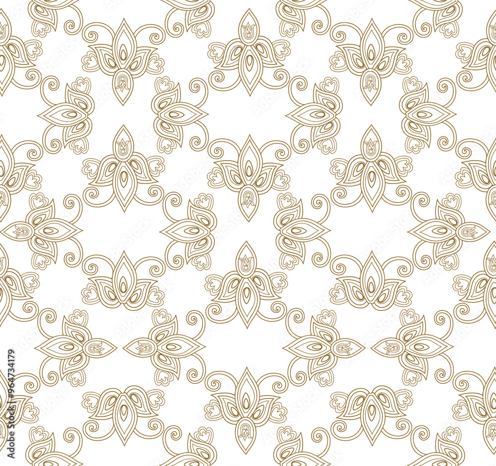 Wall mural Arabesque floral seamless pattern. Flourish ornamental texture in damask asian style.