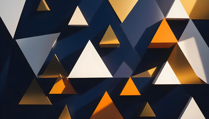 An abstract geometric pattern with overlapping triangular shapes in shades of blue and white