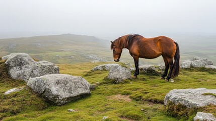 On the Rough Tor on Bodmin Moor in Cornwall, England, there is a wild horse. The second-highest point in Cornwall, England, is Rough Tor, sometimes known as Roughtor, which is located in Bodmin Moor. 