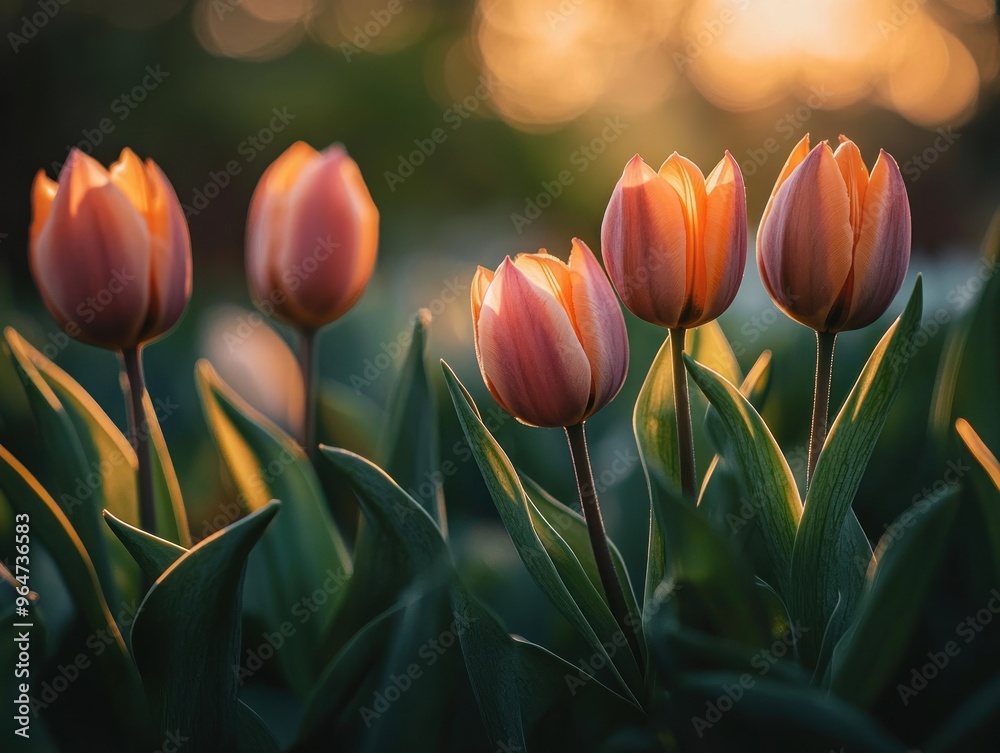 Sticker pink tulips in the evening light