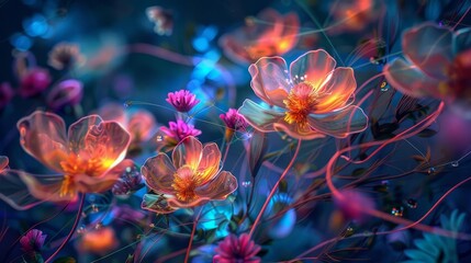 Obraz premium virtual flowers intertwined with code abstract digital garden of futuristic beauty aigenerated conceptual artwork