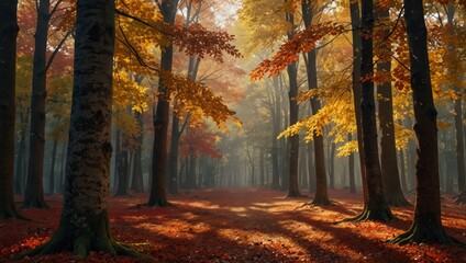 autumn forest in the morning