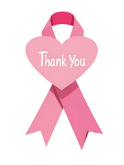 Breast Cancer Charity Thank You Ribbon Clip Art, Cut Out, Badge, Emblem on a Transparent Background Symbolizing Support, Solidarity, and Hope