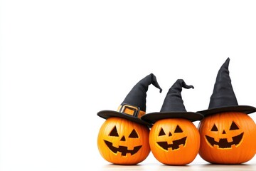 halloween with black hat pumpkin on white