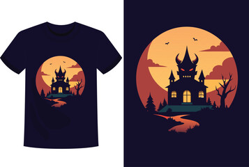 Halloween pumpkin with bats T-Shirt Design