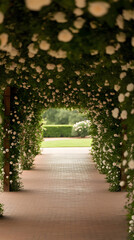 Canopy with White Flowers in an Event Garden | Elegant Outdoor Wedding or Celebration Decor in Greenery