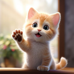 Obraz premium generated illustration of cute cat standing with paws raised