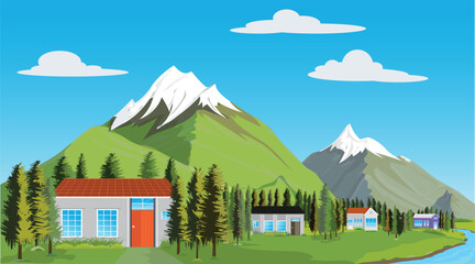 beautiful landscape with modern houses