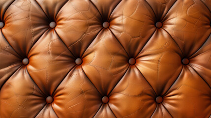 Naklejka premium Close-up detail of a luxurious quilted brown leather sofa upholstery. Furniture design.