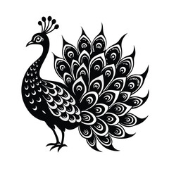 Fototapeta premium a Monochrome peacock silhouette vector illustration, isolated white background. 
