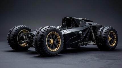 Concept car in black, a powerful sport model. Fast car with gold details, built for extreme speed.