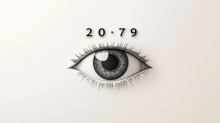 Fototapeta premium A close up of an eye with the number 2079 written below it