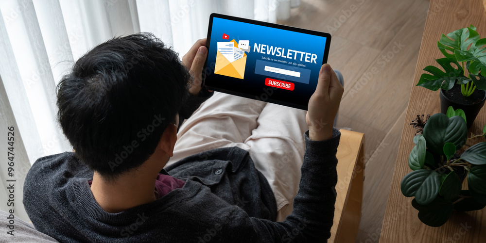 Poster newsletter signup page on computer for customer to subscribe snugly newsletter update information to