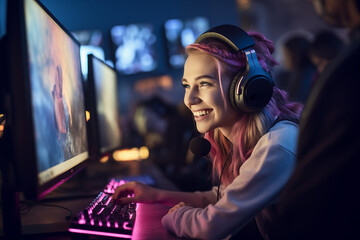 gamer person playing in the room with computer