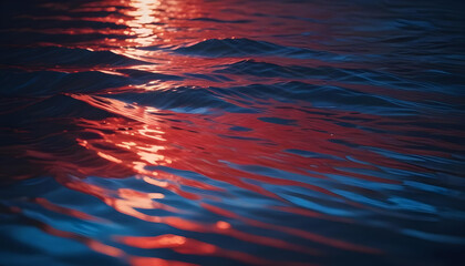 Rippling water surface with vibrant red and blue hues, creating a mesmerizing abstract pattern