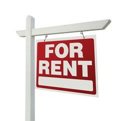 Left Facing For Rent Real Estate Sign Isolated.