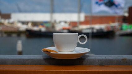 cup of coffee on the pier