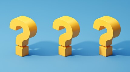 Three yellow question marks are standing on a blue background