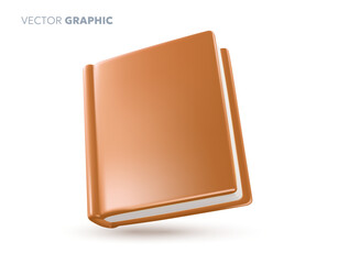 Vector illustration of brown book with shine leather cover and shadow on white color background. 3d style cartoon design of book