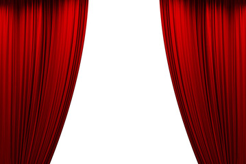 Open Red stage curtain, photo, png isolated on transparent background	