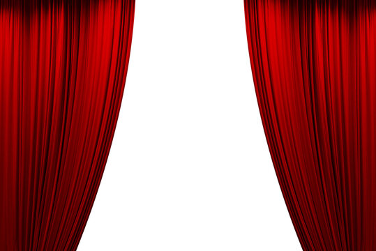 Open Red stage curtain, photo, png isolated on transparent background	