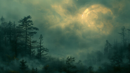 misty morning in the woods