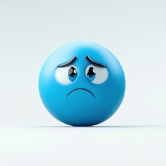 Fototapeta premium Sad Blue Emoji Face on White Background