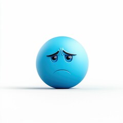 Fototapeta premium Sad Blue Emoji Face on White Background