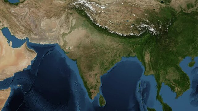 Zoom from Earth to India. (No Border) World map animation with highlighted borders of countries. Images from NASA