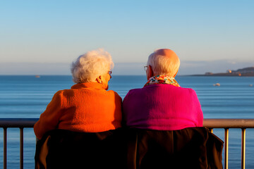 Elderly Couple in Love Perched on a Barrier | Heartwarming Moment of Togetherness and Lasting Affection