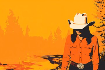 background image of a cowboy woman, western illustration style, western.  