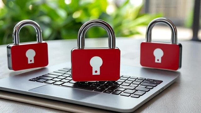 Cybersecurity Locks on a Laptop Keyboard in a Modern Office Setting Generative AI