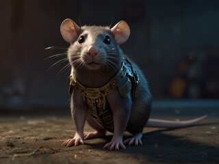 Adorable Armored Rat in Sci-Fi Battle Gear, Ready for Adventure