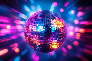 Colorful disco mirror ball nightclub sphere light.