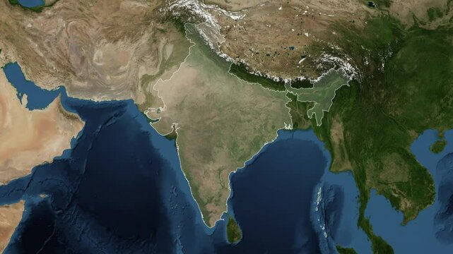 Zoom from Earth to India. (Highlighted) High quality world map animation with country borders highlighted. Images from NASA