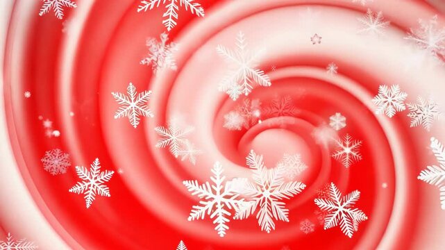 A swirl of red and white with snowflakes, evoking the image of candy canes, as the camera zooms in with soft lighting for a festive feel
