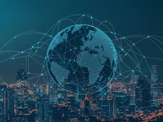 Fototapeta premium Global Network and City Lights, Cityscape, Network, Connectivity