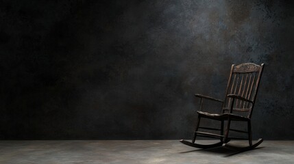 Rustic Rocking Chair Against Dark Wall Background