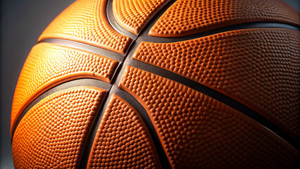 Fototapeta premium Close-up of a textured basketball surface illuminated with soft lighting