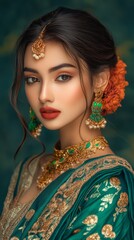 Fototapeta premium A skilled model showcases vibrant Bangladeshi attire with stunning accessories