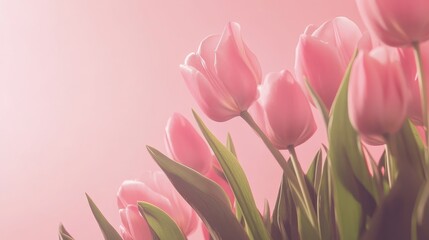 Fototapeta premium Pink Tulip Bouquet on a Pastel Background, soft, floral, spring