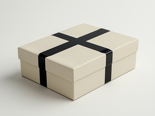 Minimalist Cream Box with Black Ribbon A HighAngle Perspective